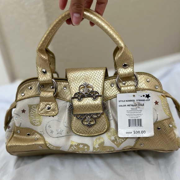 Paris Hilton Gold and White Satchel - Picture 1 of 11